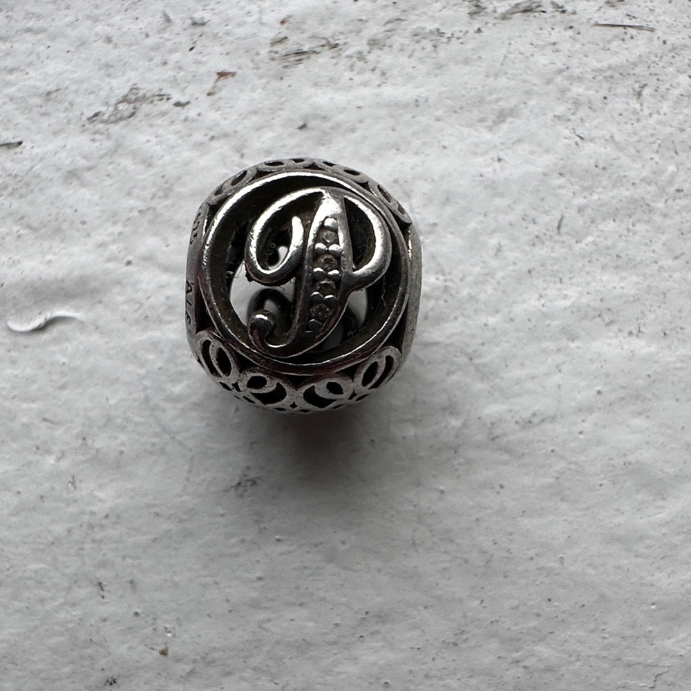 Pandora Initial Script “P” Charm W/ Clear Stones - image 1